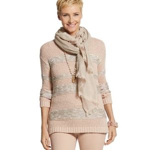 NWT Chicos Sparkle Stripe Marley Paris Pink Women's Pullover Sweater Size M